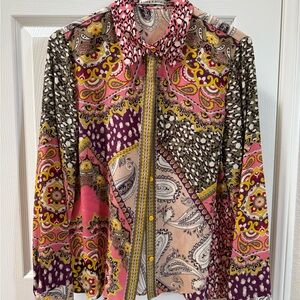 Alice + Olivia Pure silk willa long sleeves Multicolor Paisley Button-Down blous